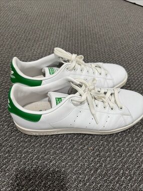 adidas White Leather Sneakers with Green Heel Accent